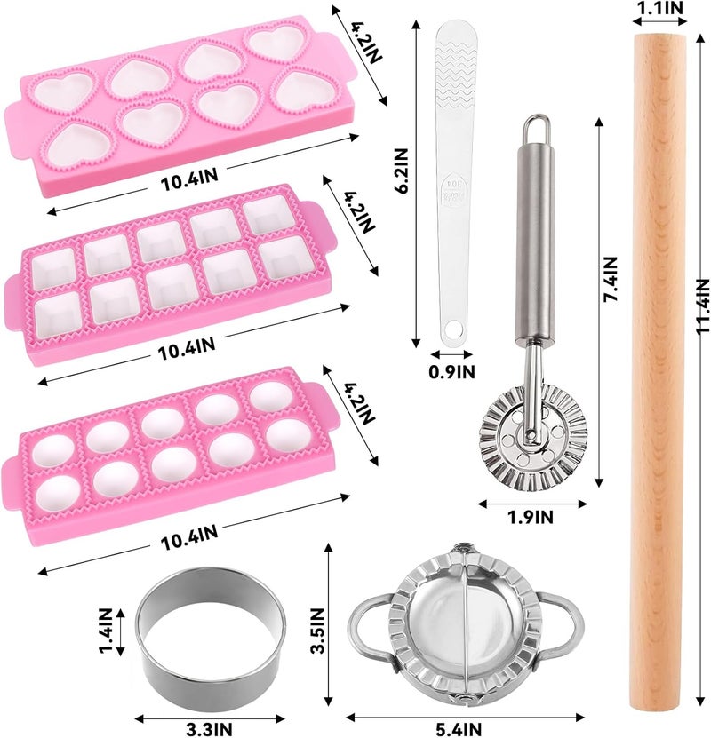Krbnk 8pcs Ravioli Mold Set- 3 Rectangle Ravioli Maker Press + Dumpling/Pasta Cutter, Round Ravioli Cutter, Rolling Wheel, Dough Rolling Pin - Complete Pasta Making Tools for Ravioli Empanada - Image 3